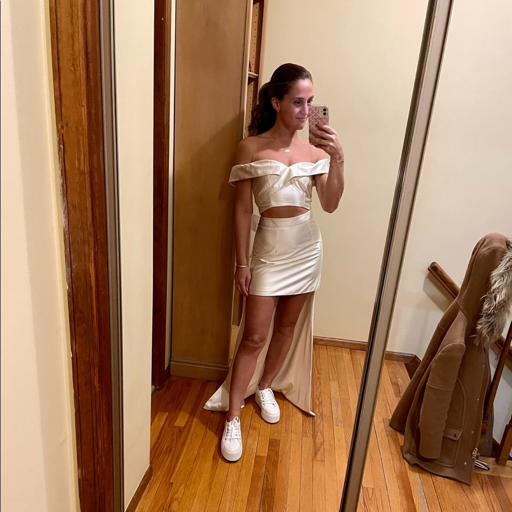 Cream Satin two-piece high-low dress
